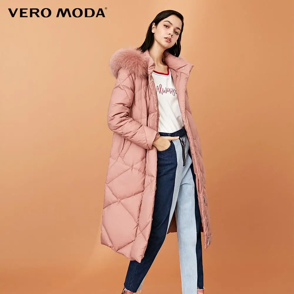 Burlwood red Vero Moda женский 90% белый утиный пух Лисий меховой воротник длинный пуховик парка пальто | 318312501 - Цвет: Burlwood red