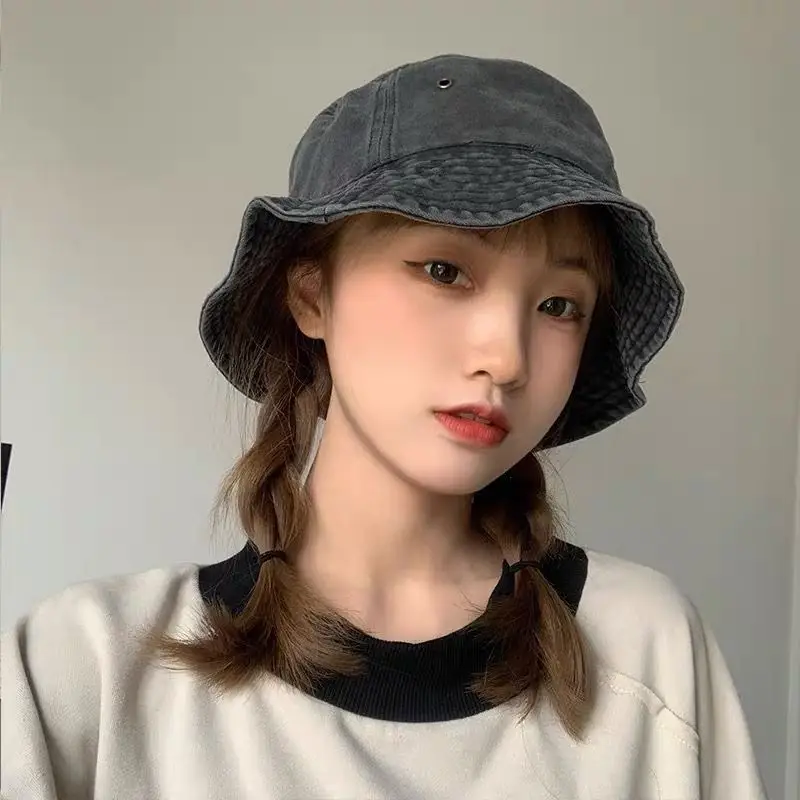 Панама женская из мягкого денима хлопковая однотонная декоративная шляпа от