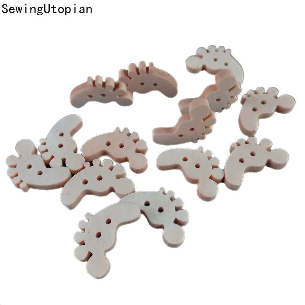 

50PCS Wooden Decorative Buttons 2 Holes Cute Foot Wooden Buttons for DIY Crafting Sewing Decoration Accessories Buttons