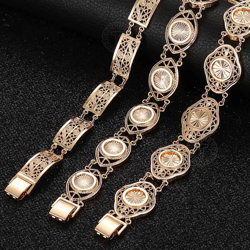 

Fashion Cut Out Carved Flowers Bracelet for Women Gilrs 585 Rose Gold Color Wristband Friendship Jewelry Gift 10mm CB20