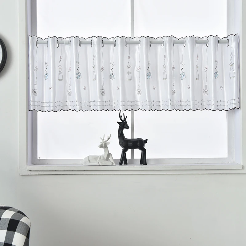 

American Style Embroidered Kitchen Curtains Short Rustic Decorations for Home Christmas White Door Curtain