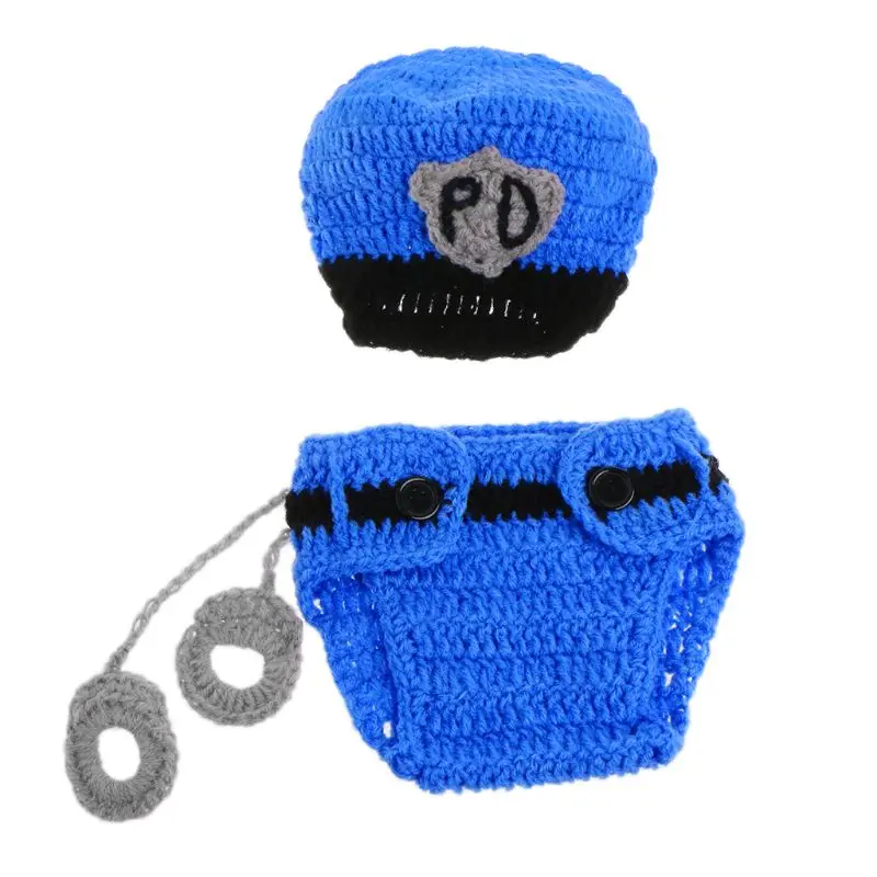 

Newborn Police Design Photography Props Infant Toddler Costume Outfit Crochet