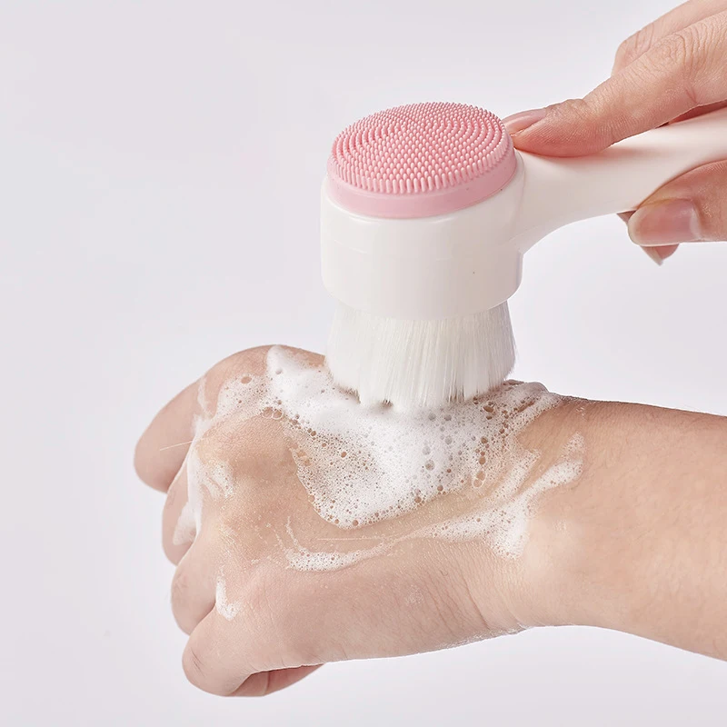 Двухсторонняя силиконовая Очищающая щетка для лица мини Массажная машина