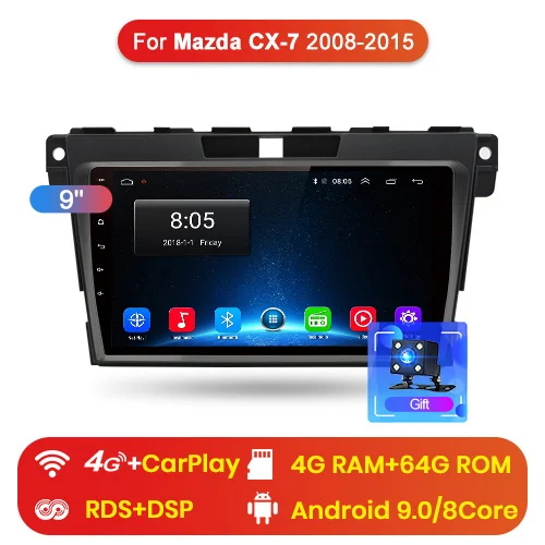 4-64GB Junsun V1 pro 4G+ 64G CarPlay Android 9,0 DSP для Mazda Cx-7 cx7 2008- автомобильный Радио Мультимедиа Видео плеер Navi gps 2 din dvd - Цвет: 4-64GB