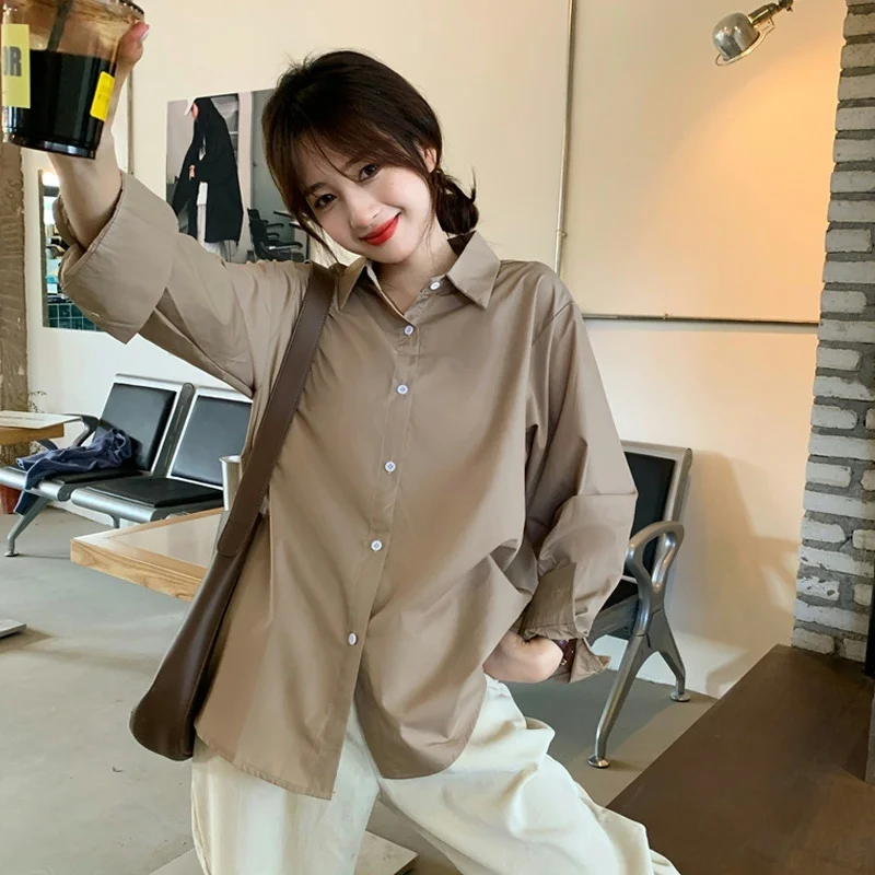 Рубашка цвета хаки с длинным рукавом дизайнерская женская рубашка для ранней