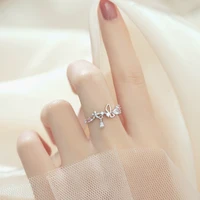 original style hand made silver color flower garland ring butterfly blue water drop zircon ring for women girl birthday gifts