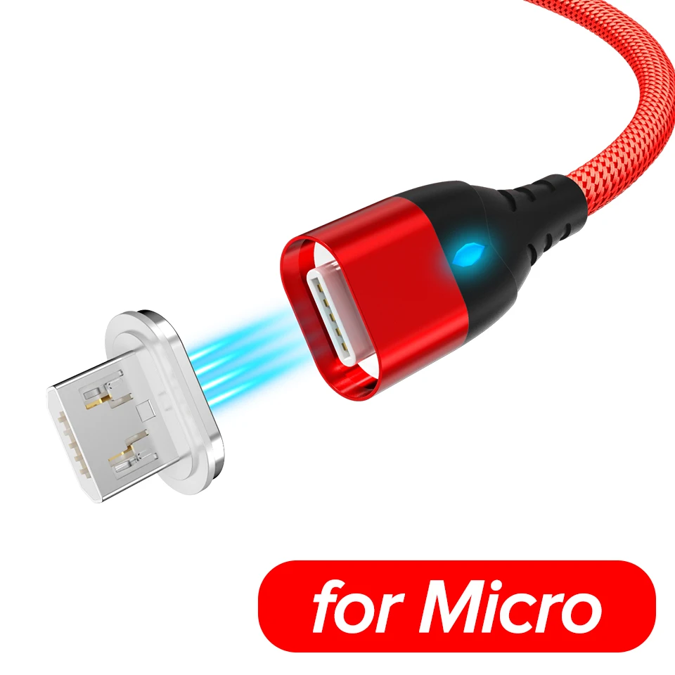 Micro Red 1 м Магнитный микро кабель 3A Быстрая зарядка type C USB провод для Xiaomi Redmi K20 huawei Honor 20 10 9 Нейлоновый Шнур для передачи данных для мобильного телефона - Цвет: Micro Red