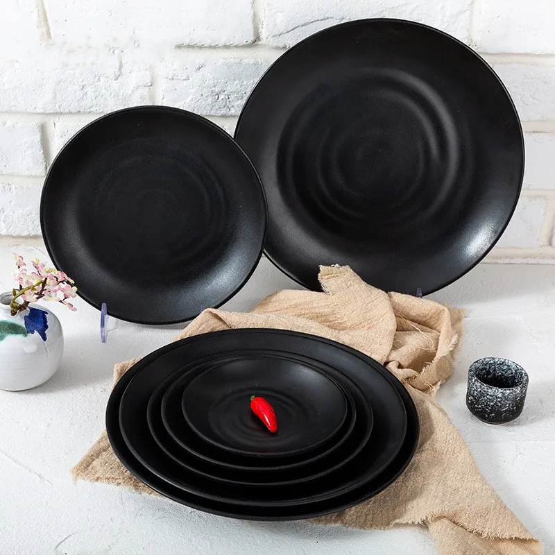 

Japanese-style household black melamine tableware hotel restaurant disc dish dish bone dish rice bowl buffet dish commercial