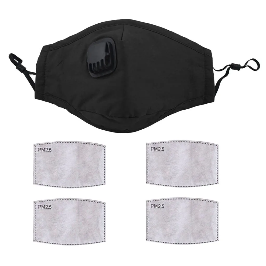 

Face Masks Adult Washable Dust Proof Adjustable Earloop masque Mouth Cover Outdoor Breathing Valve with 4 filters reutilizable