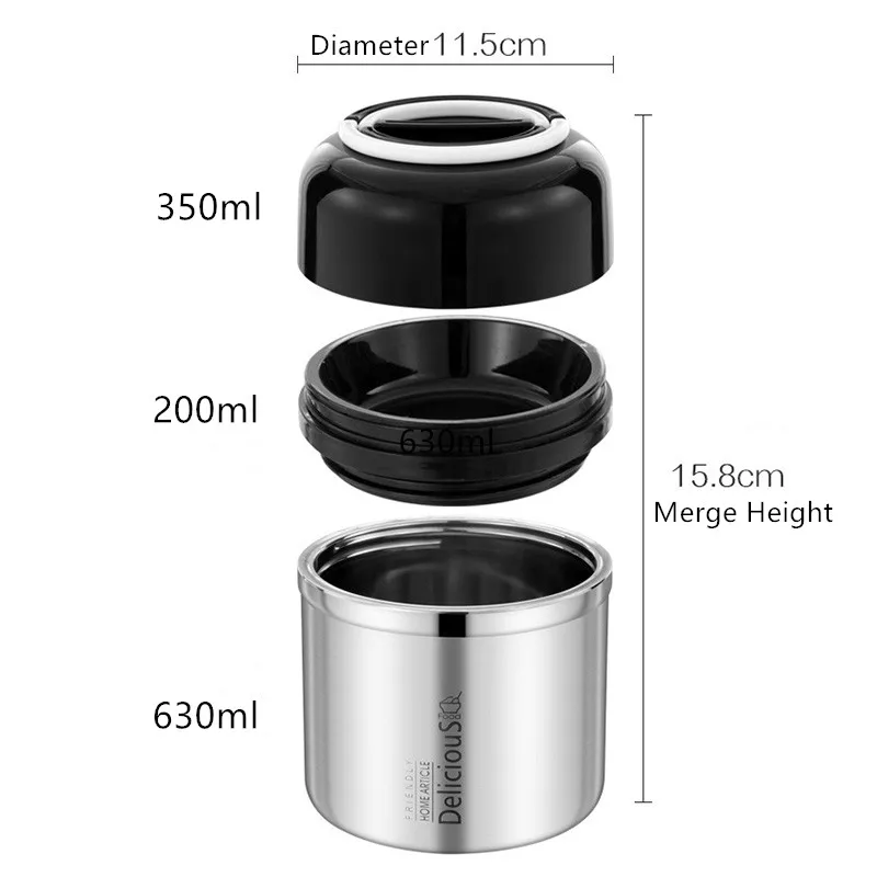 

High Quality Double Stainless Steel Thermal Lunch Box Long-term Insulation Bento Box Office School Food Storage Container