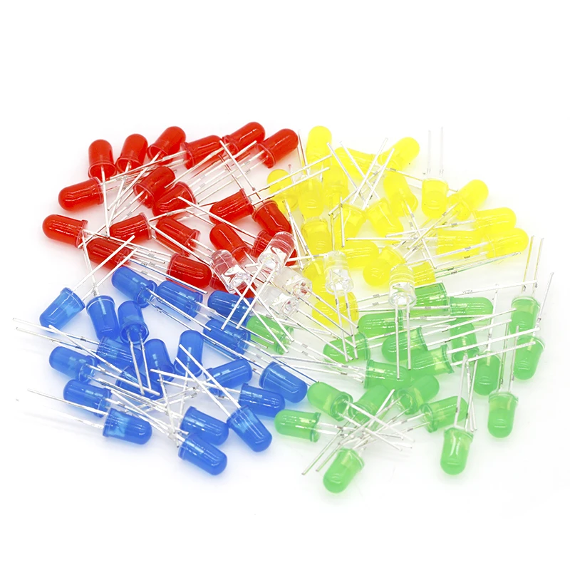 100pcs 5mm LED diode Light Assorted Kit DIY LEDs Set White Yellow Red Green Blue electronic diy kit | Обустройство дома