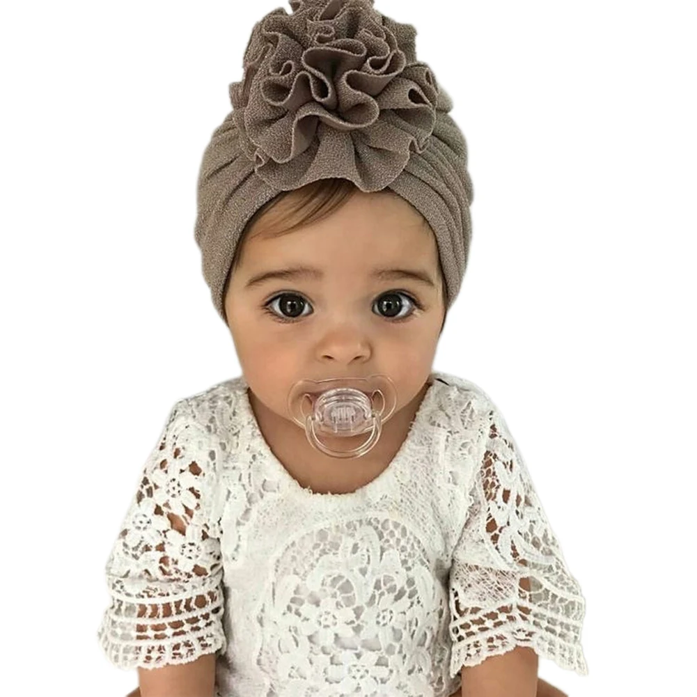 0-3Y 11 Colors Newborn Infant Caps Baby Boys Girls Flower Top Detail Soft Quality Cute Turban Beanie Hats for Birthday Party | Детская