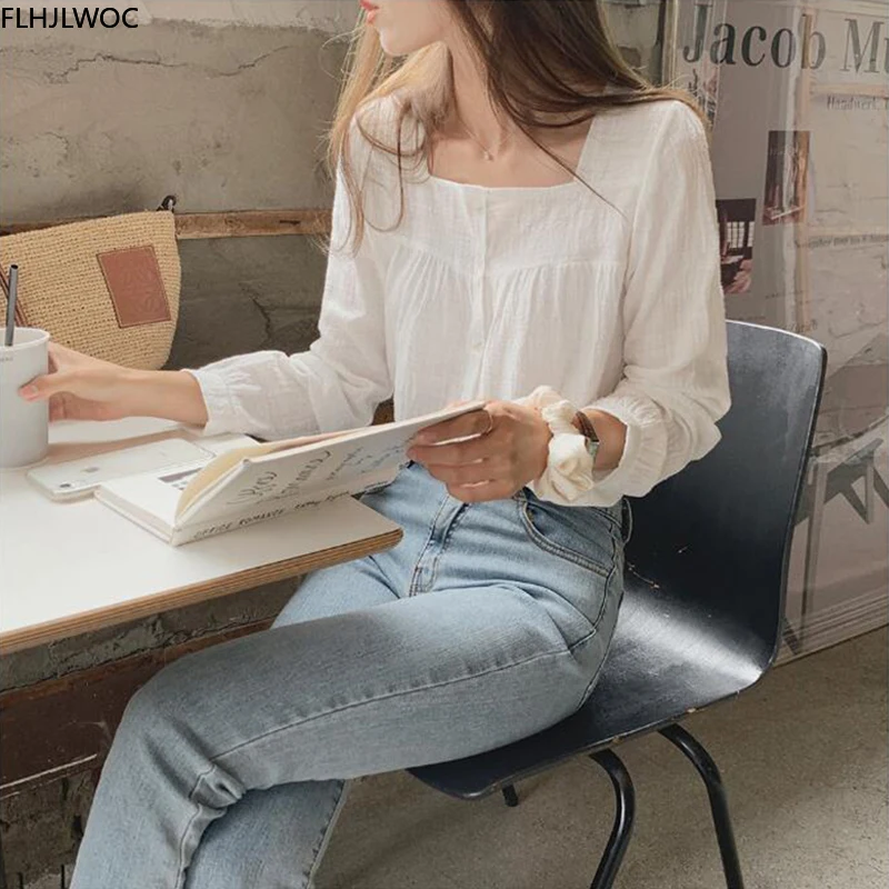 Рубашка женская однобортная на пуговицах хлопковая Базовая Блузка с длинным