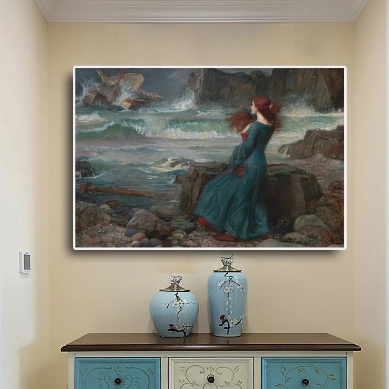Картина на холсте Миранда Джон Уильям Уотерхаус Tempest постеры и принты настенные