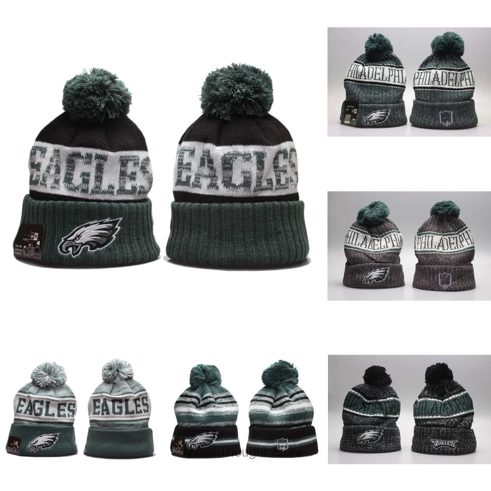 

Embroidery Philadelphia Knitted Hats Women Men Winter Cap Warm Skiing Beanies Cuffed Eagles Knit Hat With Pom