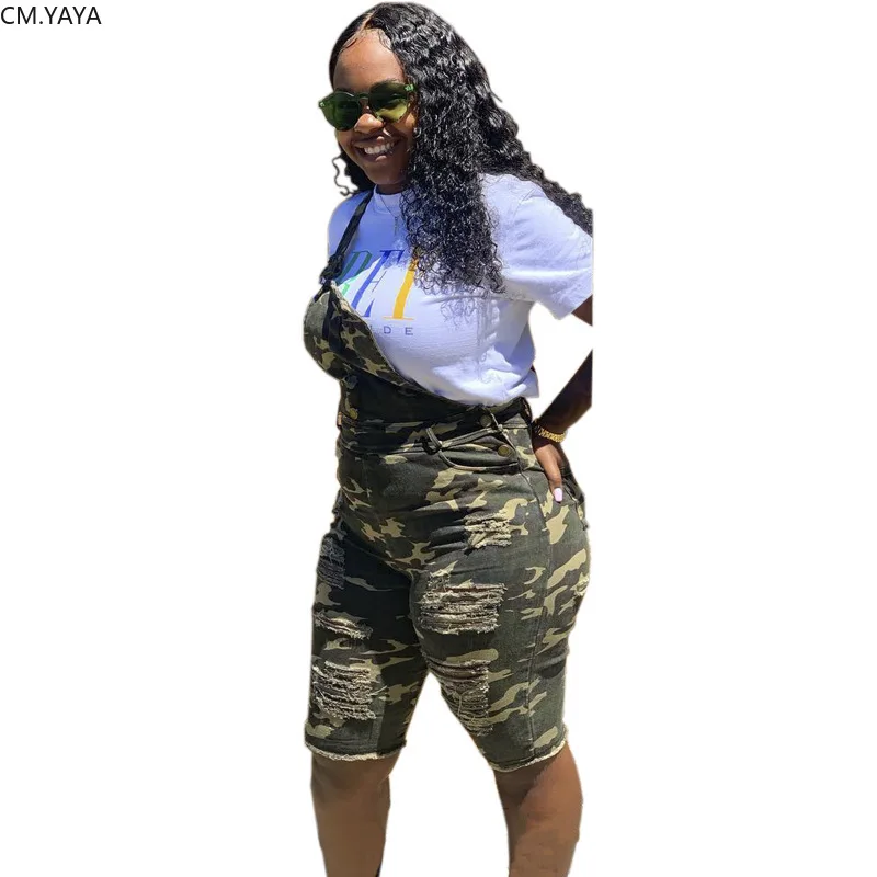 Женский винтажный комбинезон на бретельках камуфляжный без рукавов с дырками