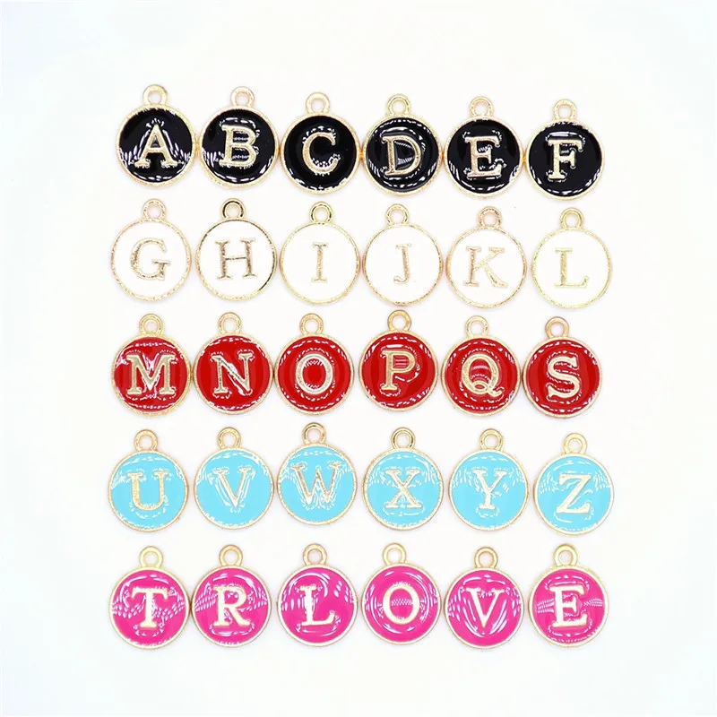 Подвески из металлического сплава с эмалью и алфавитом 26 шт./компл. 15*13 мм 5 цветов