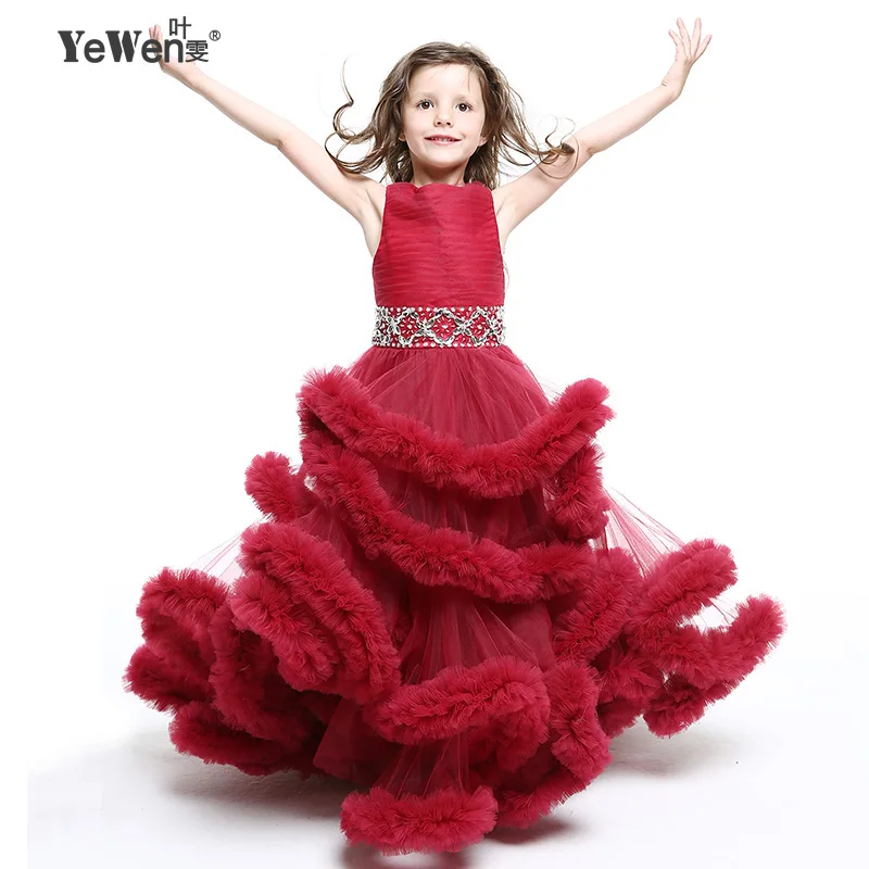 Розовое платье принцессы Yewen с маленькими цветами платья для девочек на свадьбу