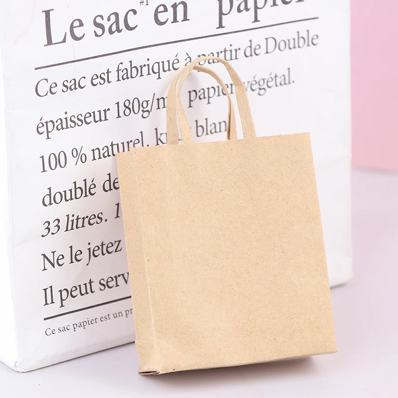 

Миниатюрная мини-сумка из крафт-бумаги для кукольного домика, 1 шт., 60*70*20 мм, 1:12, ручная Сумочка, украшение