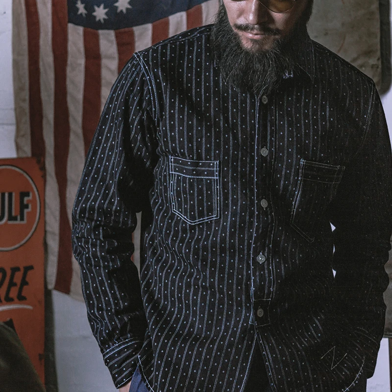 

Bronson Lot 861 Wabash Work Shirt 1861 Model 10oz Selvedge Denim Vintage Men's Railroad Stripe Shirts