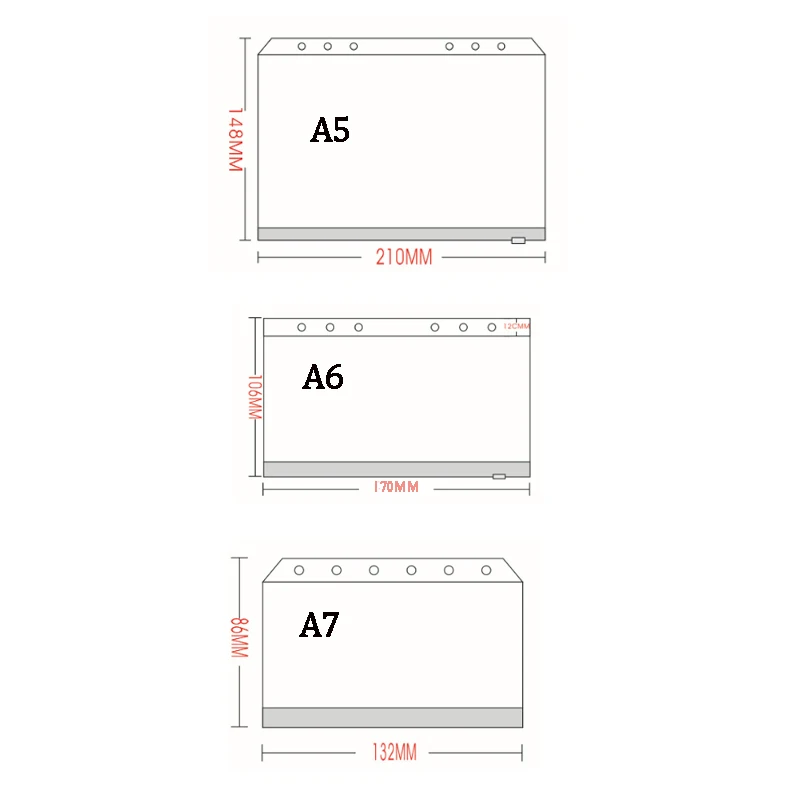 

12PCS Binder Pockets A5 A6 A7 Binder Zipper Folders for 6-Ring Notebook Binder Transparent Loose Leaf Pouch Document Filing Bags