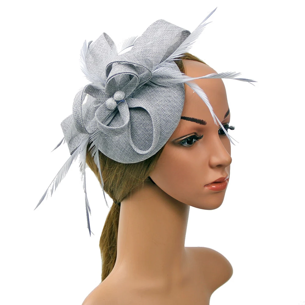 Fashion Women Fascinator Flower Feather Hat Headband Wedding Party Mesh Headpiece Flower Mesh Feathers Hair Clip images - 6