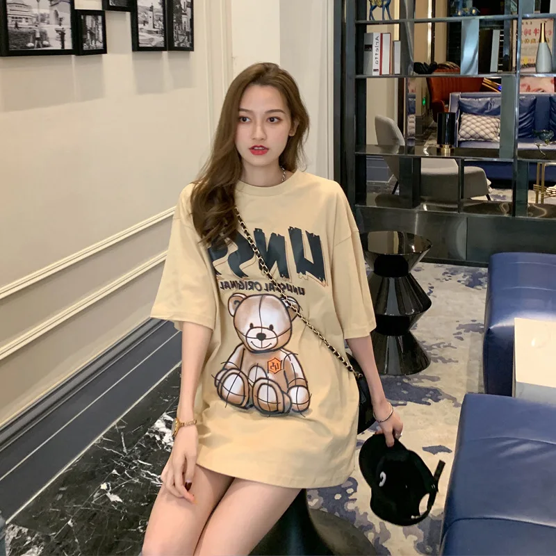 

Cotton short-sleeved t-shirt women loose new mid-length half-sleevedCotton short-sleeved t-shirt loose mid-length half-sleeved