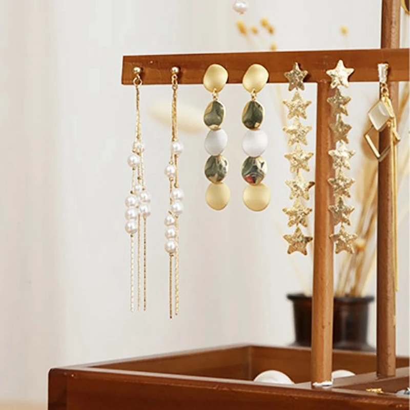 

Jewelry Organizer Metal & Wood Basic Storage Box 5 Tier Jewelry Holder Display for Necklaces Bracelet Earrings Ring