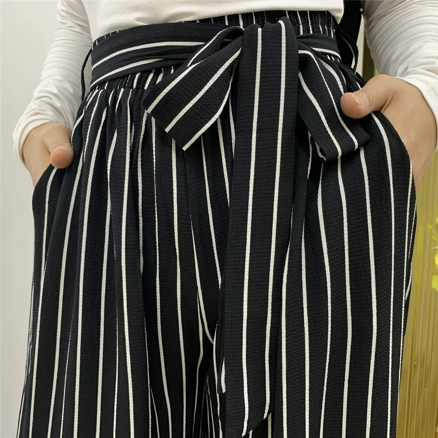 

Eid Mubarak Muslim Abaya Turkey Fashion Streetwear Stripe Wide Leg Pants Women Islamic Clothing Indian Dress European Trouser