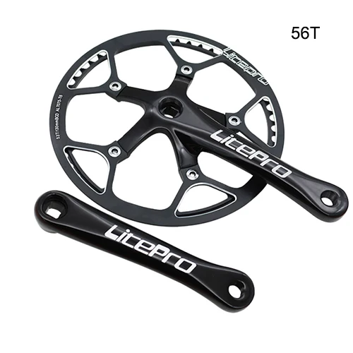 56T Black crankset Litepro трек велосипедный шатун бензопила 130BCD 41T 45T 47T 53T 56T 58T одна скорость BMX цепь колеса 170 мм складной велосипед рукоятка - Color: 56T Black crankset