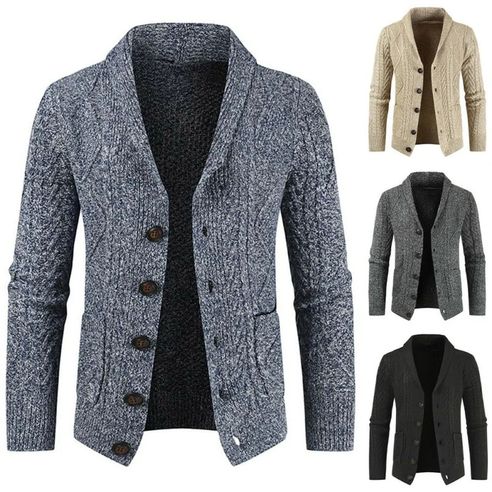 

Men Solid Chunky Cardigan Thick Warm Shawl Sweater Knitted Jumper Coat Knitwear