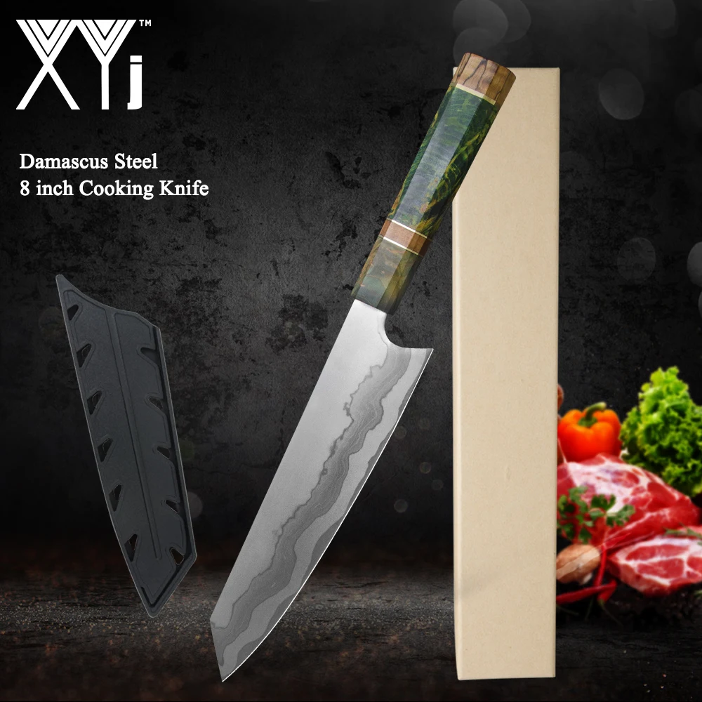 

XYj damascus 8 inch professional chef knife Sharp Cleaver Slicing Steak Kitchen Japanese Knives Cooking Tool with gift box