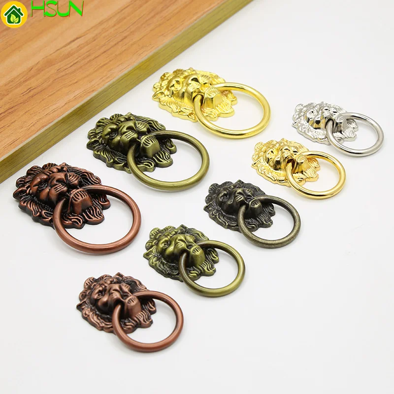 

2 pcs European alloy antique lion head handle classic old furniture cabinet door pull ring drawer single hole handle