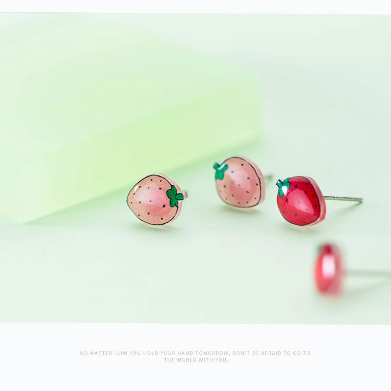 Modian 925 стерлингового серебра с милой минимализм клубника серьги со шпилькой для