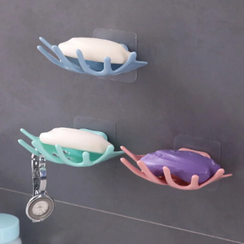 

1pc Soap Dish Box Punch-free Drain Soap Stand Soap Holder Tray Adhesive Scouring Pad Dish Storage Rack Box Bathroom Accessories