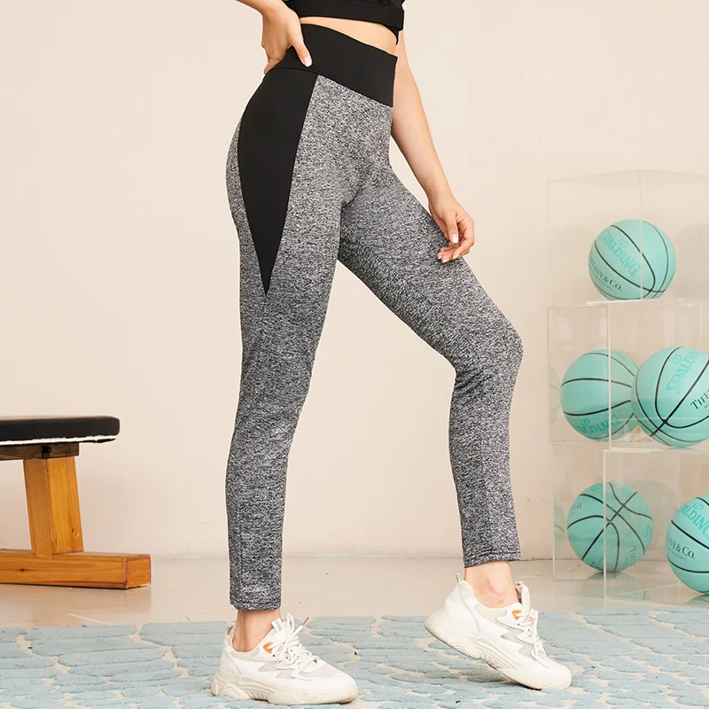 

2022 New Summer Women's Leggings Gray Black Stitching Knitted Stretchable High Waist Slim Sports Casual Fitness Yoga Sexy Pants