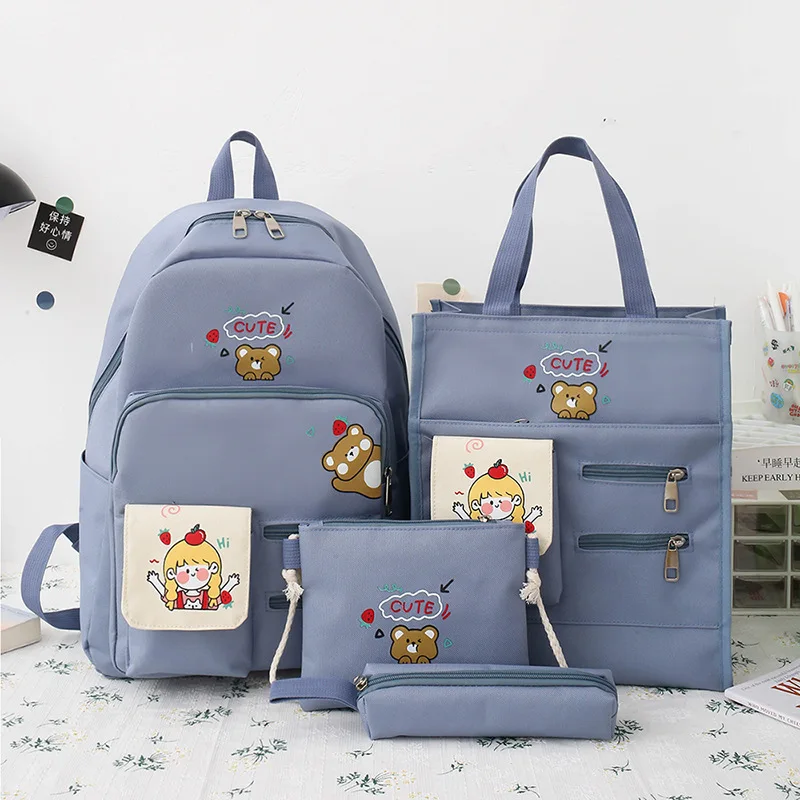 

4 Pcs Sets Canvas Schoolbags With Pencil Case For Teenage Girls Women Backpack Kids Primary College Student рюкзак женский