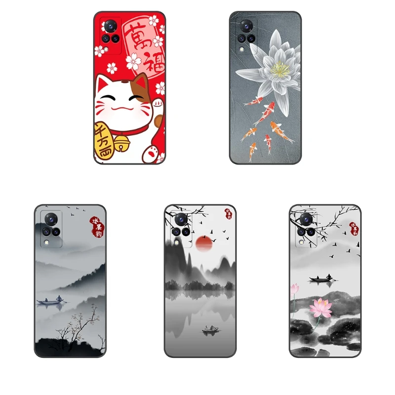 

H9EB 3D Relief Carving Phone Back Cover with Soft Silicone TPU Material Protective Elegant 5G Chinese Style Slim Phone Case