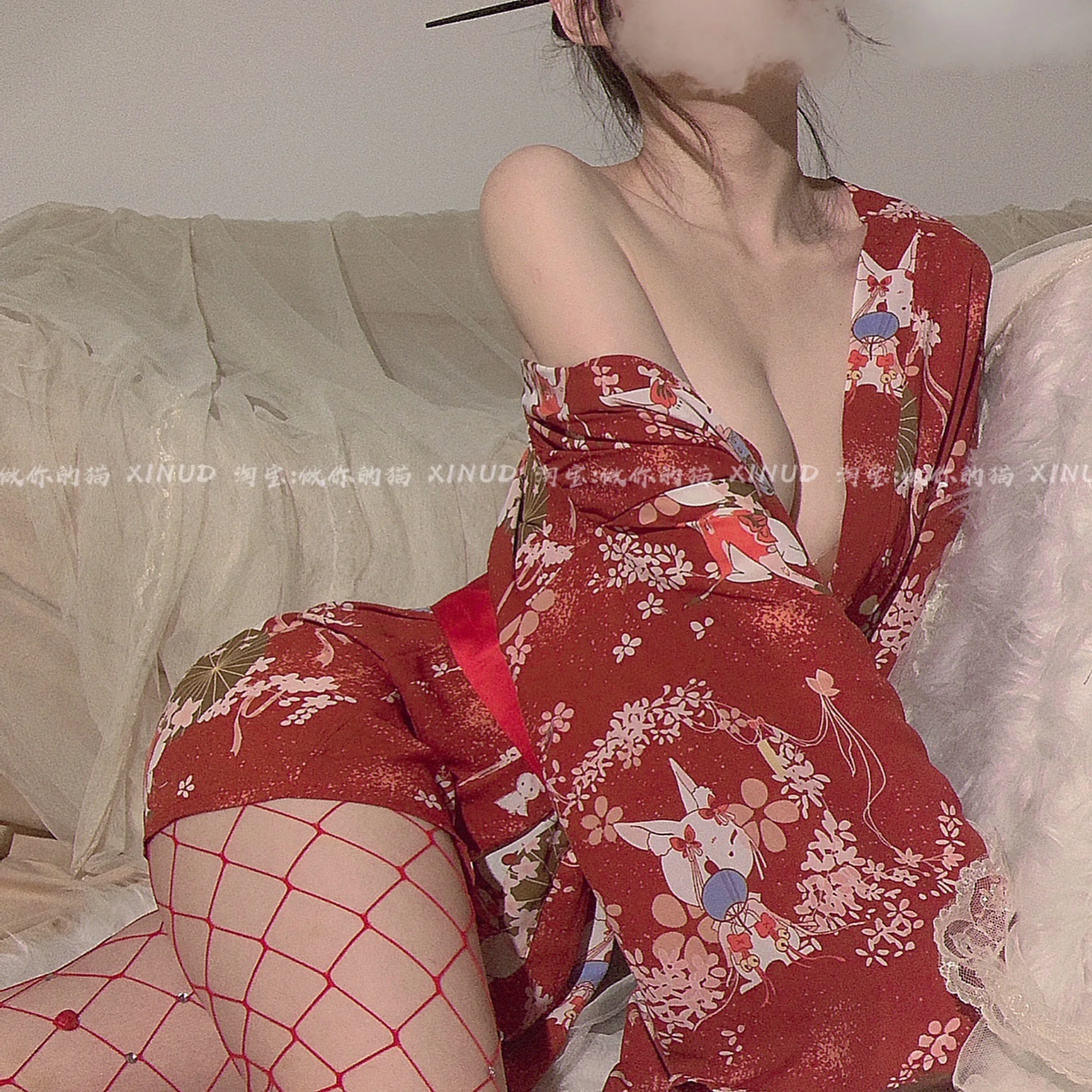 

Japanese 2021 Red Style Kimono Loose Casual Hot Erotic Lingerie Sexy Babydolls Chemises Porno Satin Dress Women JBY9