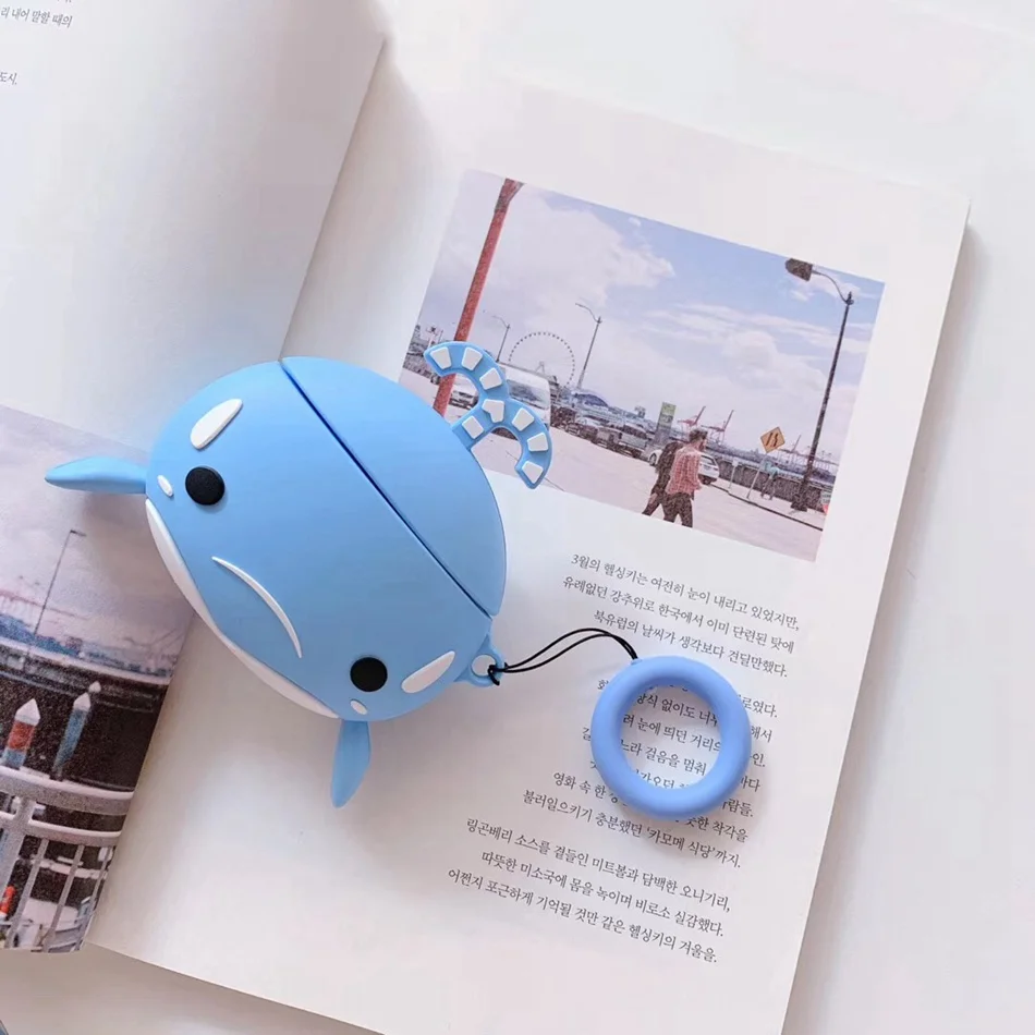 Blue Whale Для AirPods случае 3D мультяшный наушник чехол для Apple Airpods 2 забавные интимные аксессуары защитную крышку с палец кольцо ремень - Цвет: Blue Whale
