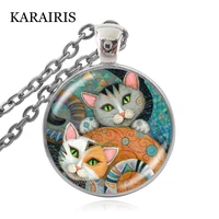 karairis trendy double cat paint necklace chain pendant choker fashion jewelry for women girl ladies accessories teens gift