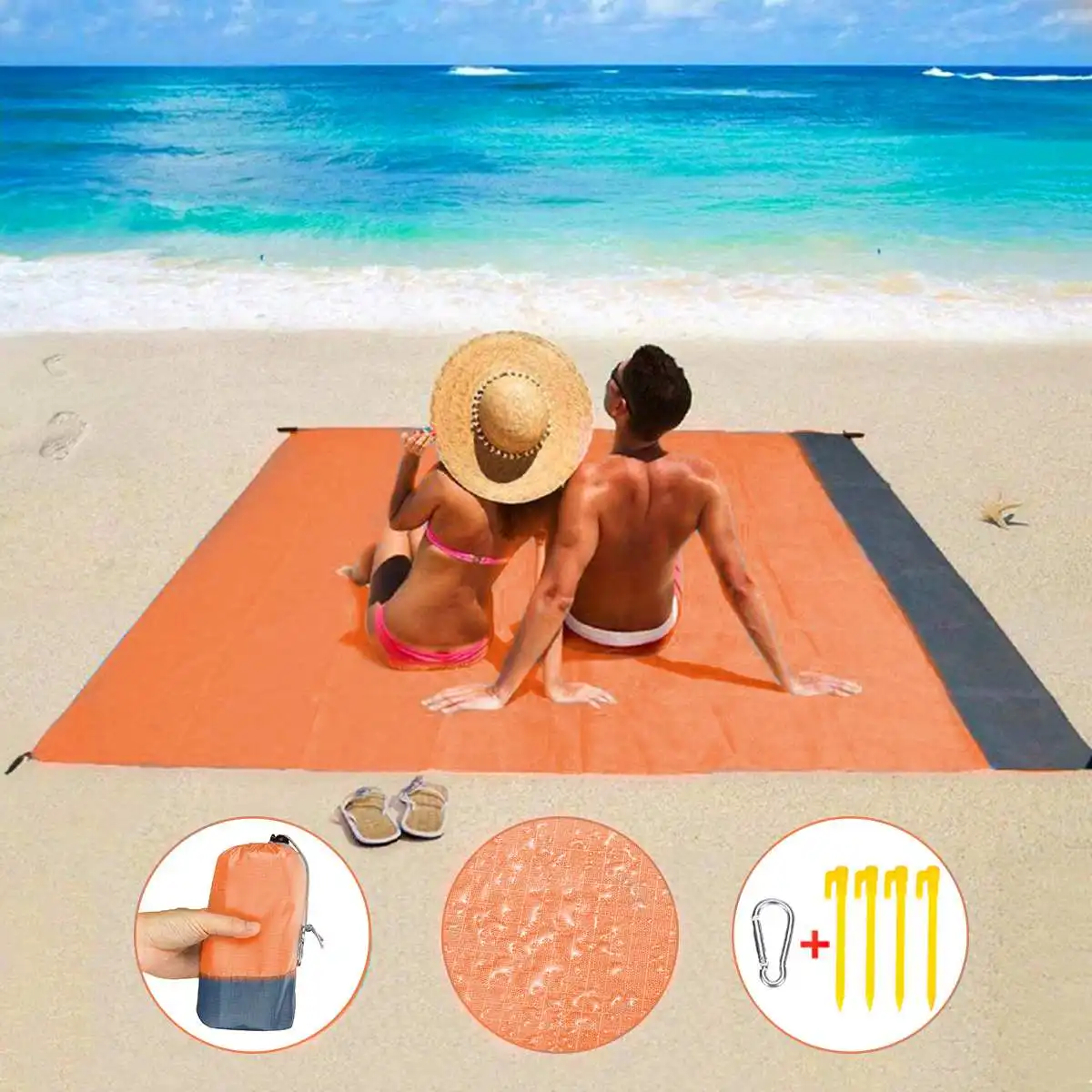 

2x2,1 м складной Sandproof пляж Одеяло пляжный коврик Водонепроницаемый карман легкий туристический коврик матрас Портативный напольный коврик д...