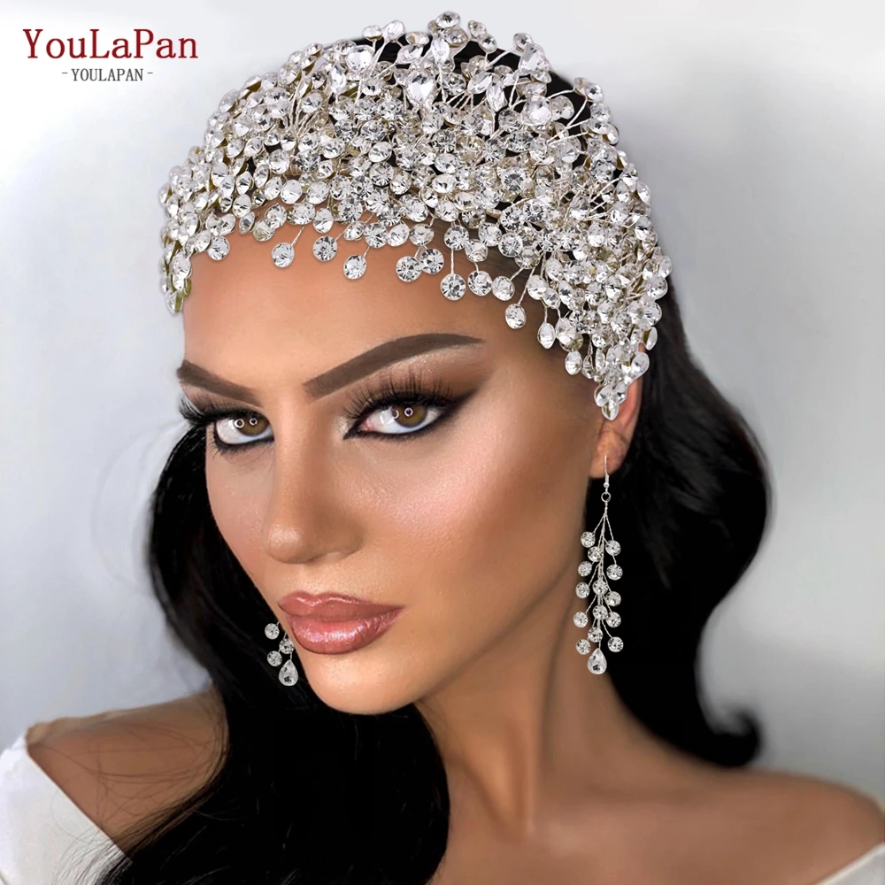

YouLaPan HP376 Bridal Crown Wedding Big Hair Accessories Luxurious Full Rhinestone Headband for Women Tiara Bride Headwear