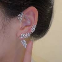 one pice oliver leaf clip stud earring for women men wheat ears climber cubic zirconia cuff earring wedding ol party jewelry