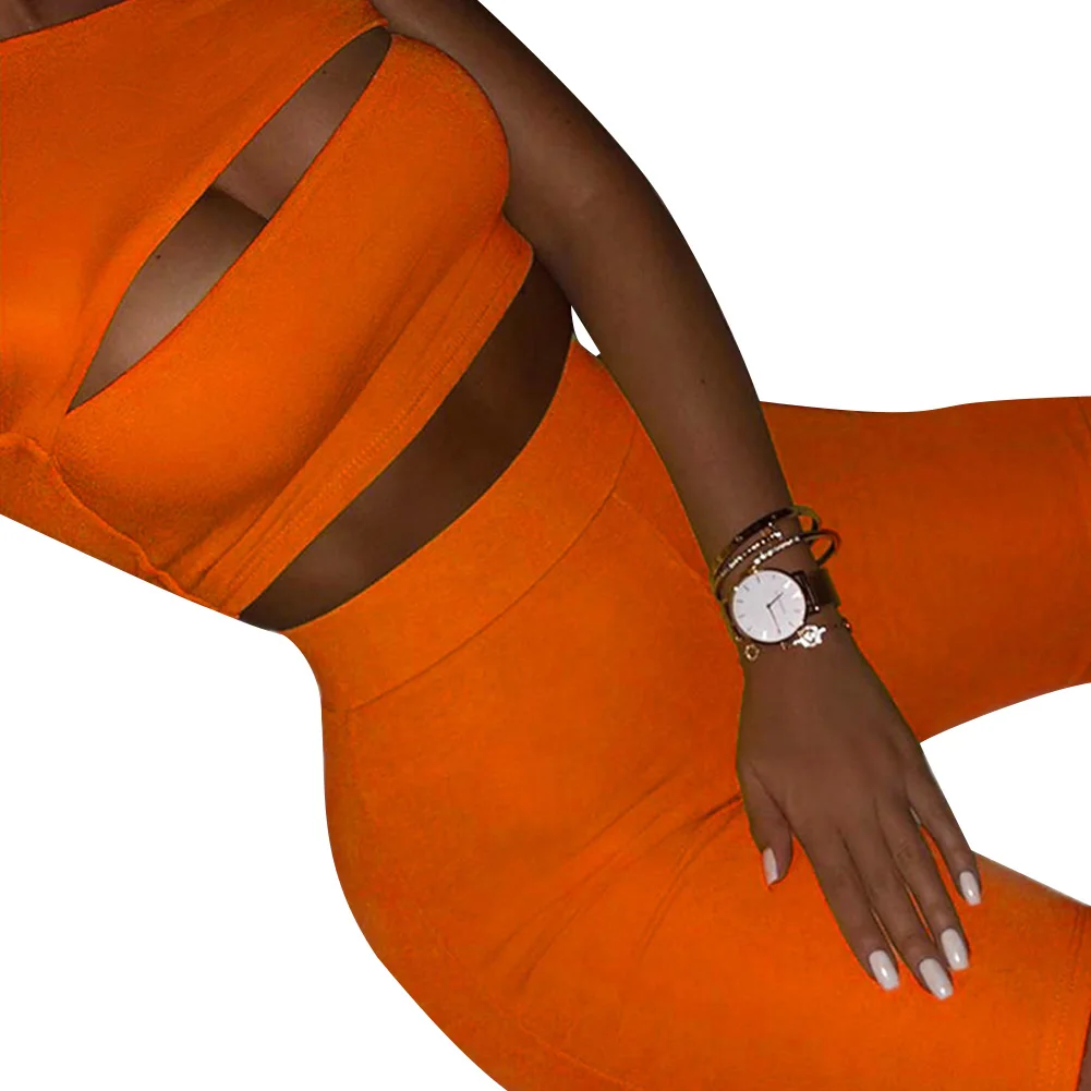 

Two Piece Set For Women Shoulder Casual Tracksuits Crop Top Top And Biker Shorts Sets Sports Active Wear