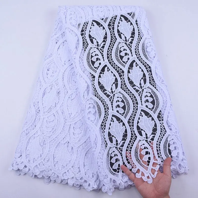 

2021 Latest White Guipure Cord Lace High Quality African Lace Fabric With Stones Nigerian Water Soluble Laces For Wedding S2020