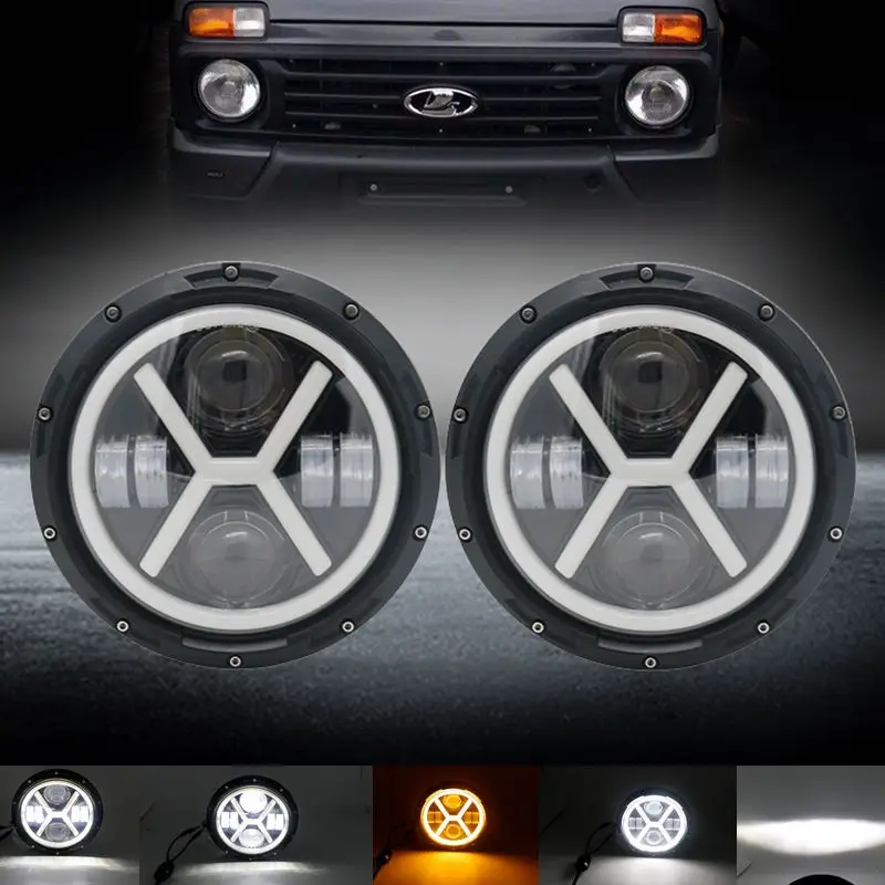 Для Nissan Patrol Y60 Hummer H1 & H2 Lada 4X4 7 дюймовый светодиодный фары DRL для Jeep Wrangler LJ