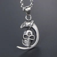 retro moon skeleton pendant silver color titanium steel pendant mens and womens motorcyclists party jewelry festival gift