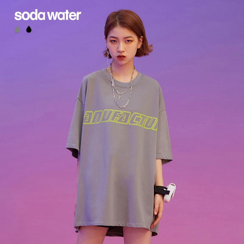 SODAWATER топы для девочек 205 г футболки Хлопковая женская футболка в стиле хип хоп с