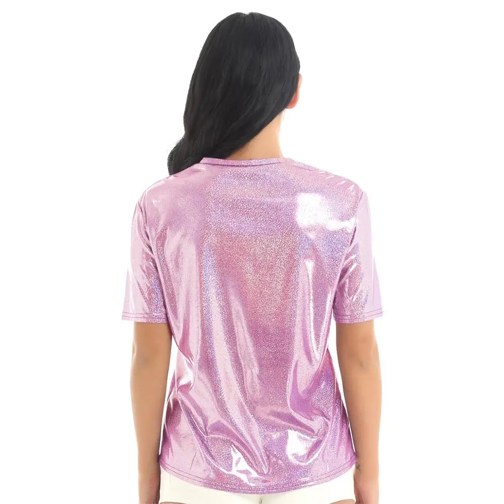 Футболка женская Светоотражающая модная Свободная рубашка с круглым вырезом и